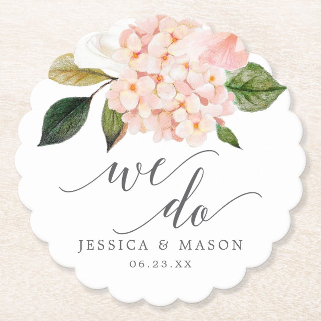 Blush Hydrangea Wedding Coasters (Front)