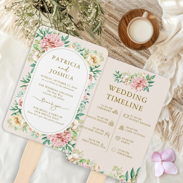 Blush Hydrangea Wedding Program Hand Fan (Creator Uploaded)