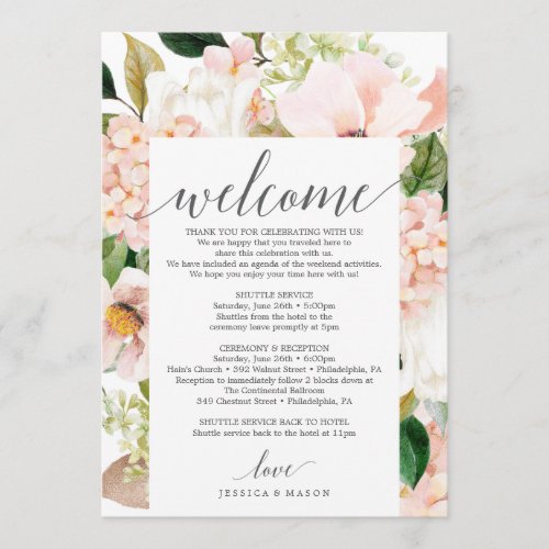 Blush Hydrangea Wedding Welcome Itinerary Letter Program