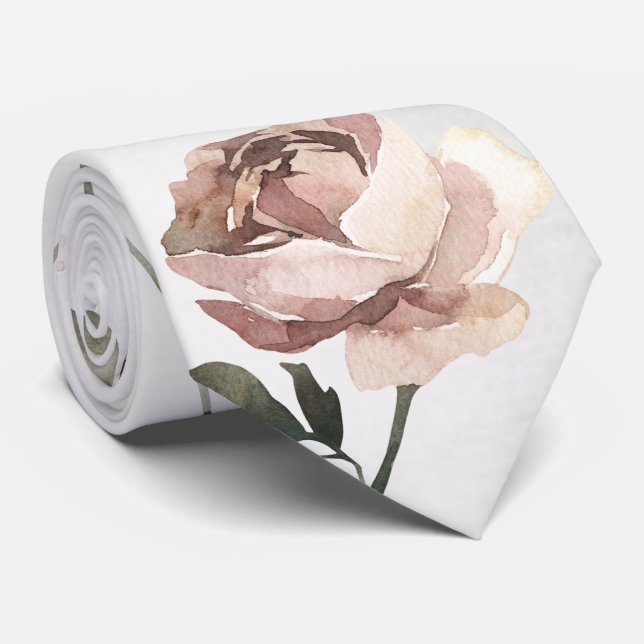 Blush In Bloom Pink White Desdemona Roses  Neck Tie (Rolled)