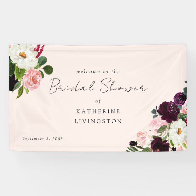 Blush Indulgence Floral  Bridal Shower Welcome Banner (Horizontal)