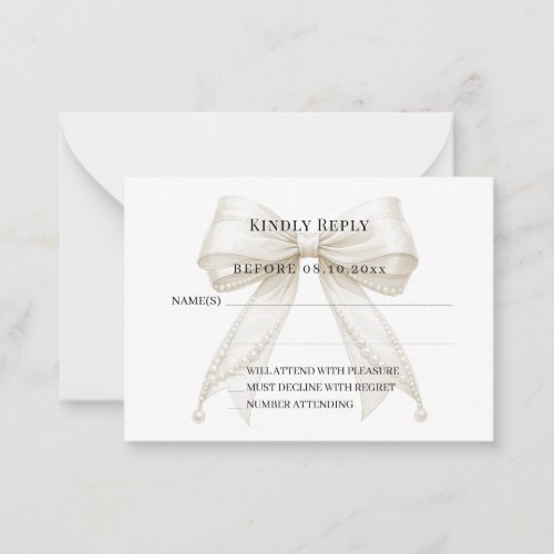 Blush ivory bow response RSVP Note Card