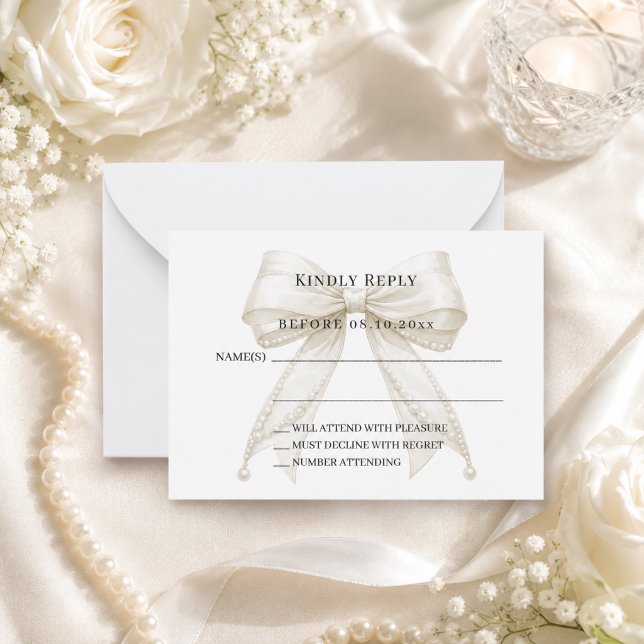 Blush ivory bow response RSVP Note Card (Creator Uploaded)