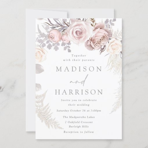 Blush & Ivory Dusty Rose Floral Wreath Wedding Invitation | Zazzle