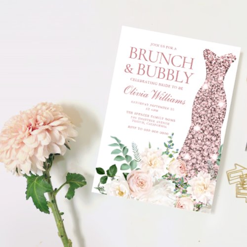 Blush Ivory Elegant Bridal Shower Brunch  Bubbly Invitation