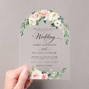 Blush Ivory Elegant Floral Wreath Wedding Acrylic Invitations