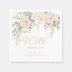 Blush & Ivory Elegant Flowers 90th Birthday Party Napkins