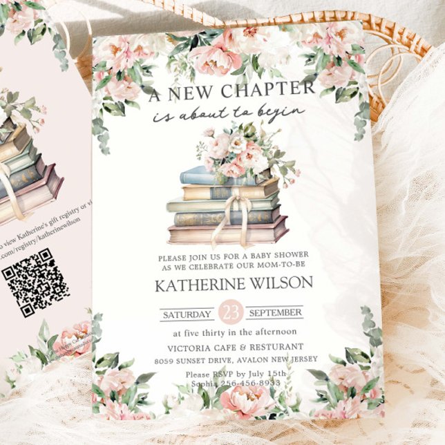 Blush Ivory Floral Books New Chapter Baby Shower Invitation (Creator Uploaded)