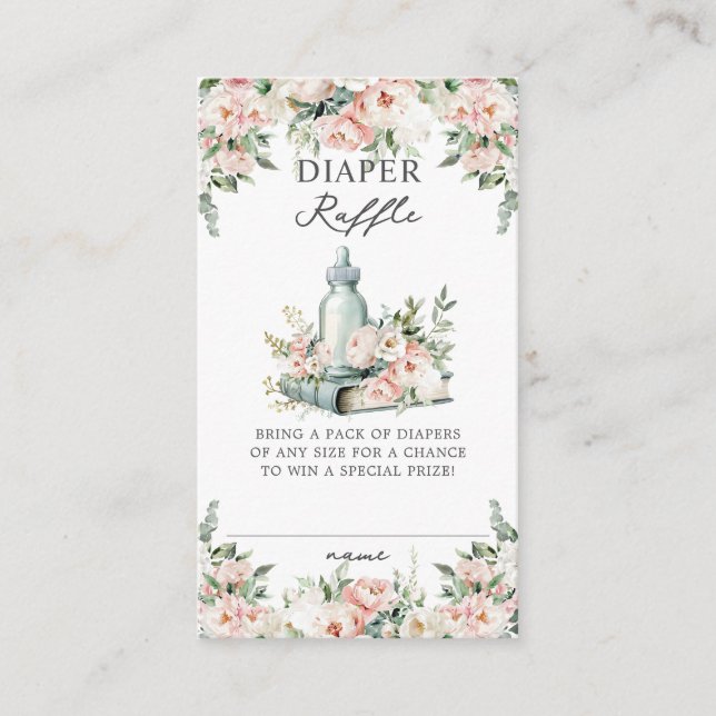 Blush Ivory Floral Books New Chapter Diaper Raffle Enclosure Card (Front)