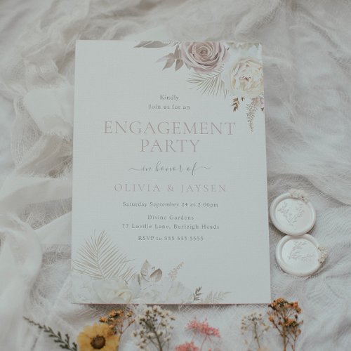 Blush  Ivory Floral Engagement Party Invitation