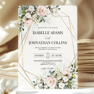 Blush Ivory Floral Gold Geometric Wedding Invitation