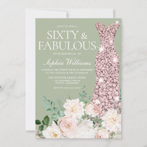 Blush Ivory Floral Sage Rose Gold 60th Birthday