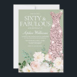 Blush Ivory Floral Sage Rose Gold 60th Birthday Invitation<br><div class="desc">Introduce a touch of elegance to your milestone celebration with the Blush Ivory Floral Sage Rose Gold 60th Birthday Invitation. Set against a soothing sage background, a stunning rose gold sequined gown takes center stage, surrounded by delicate blush and ivory florals. This design exudes femininity, sophistication, and class, making it...</div>
