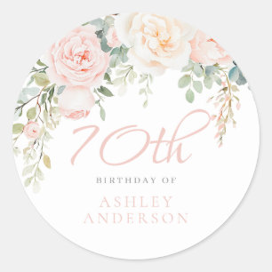 Blush & Ivory Flowers 70th Birthday Party Classic Round Sticker