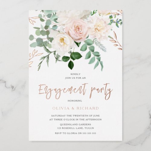 Blush  Ivory Flowers Rose Gold Engagement Party Foil Invitation