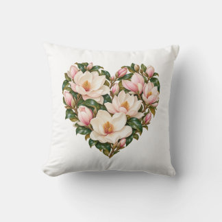 Blush Ivory Magnolia Heart Throw Pillow