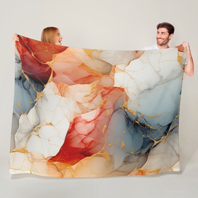 Blush & Ivory Marble with Golden Veins Fleece Blanket (In Situ)