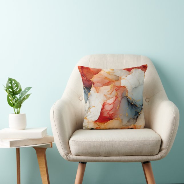 Blush & Ivory Marble with Golden Veins Throw Pillow (Chair)