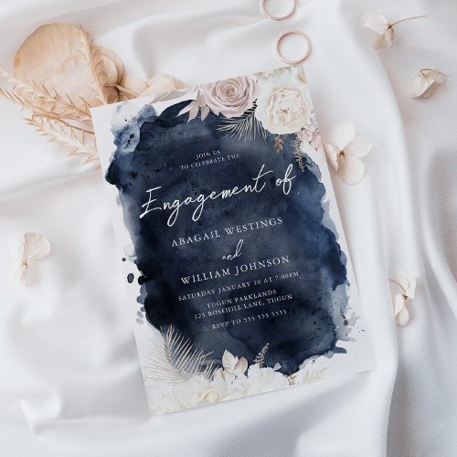 Blush  Ivory Navy Watercolor Engagement Party Invitation