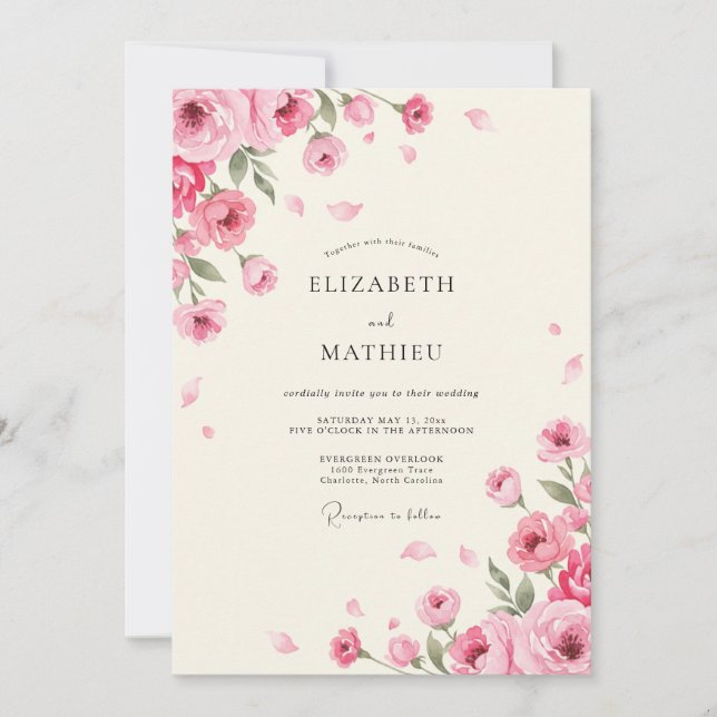Blush Ivory Peony Wedding Invitation (Front)