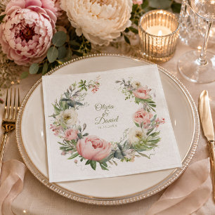 Blush & Ivory Peony Wedding Napkin
