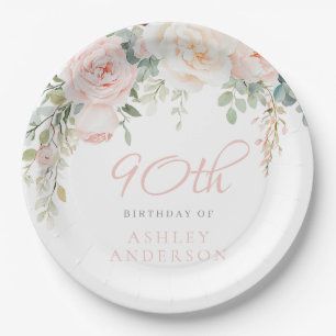 Blush & Ivory Womans 90th Birthday Paper Plates
