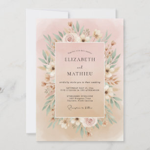 Blush Ivory Wreath Wedding Invitation