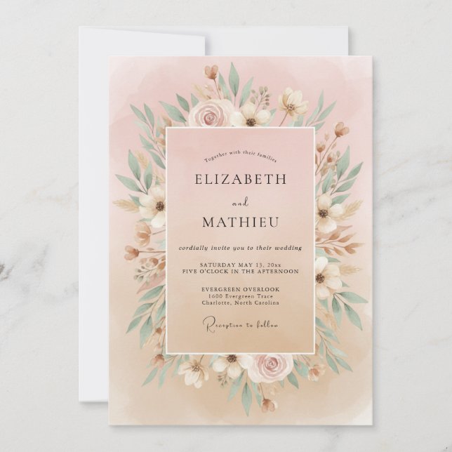 Blush Ivory Wreath Wedding Invitation (Front)