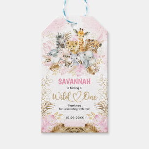 Blush Jungle Animals Wild One Girl 1st Birthday Gift Tags