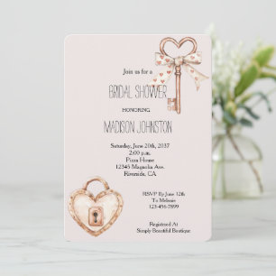 Blush Key To My Heart Bridal Shower Invitation