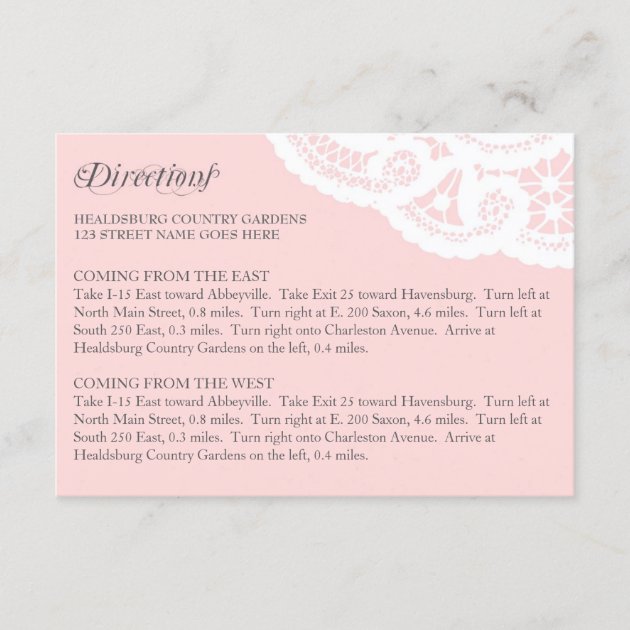 Blush Lace Doily Wedding Directions Enclosure Card