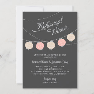 Blush Lantern Gray Wedding Rehearsal Dinner Invitation