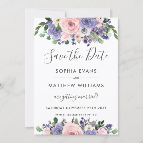 Blush Lavender Floral Wedding Save the Date Card