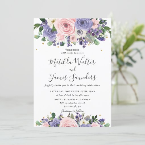 Blush Lavender Purple Floral Greenery Wedding Invitation | Zazzle