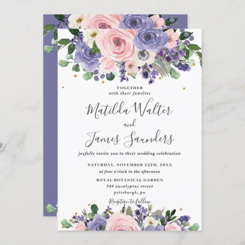 Blush Lavender Purple Floral Greenery Wedding Invitation