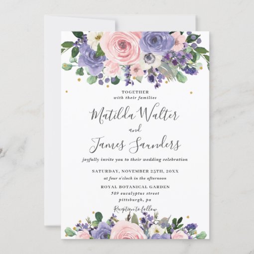 Blush Lavender Purple Floral Greenery Wedding Invitation | Zazzle