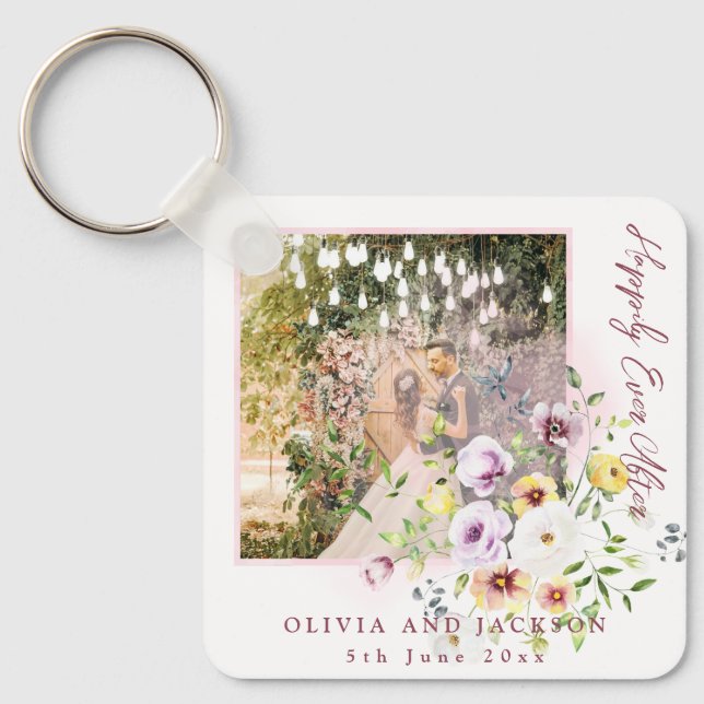 Blush Lavender Purple Floral Happily Ever After  Keychain (Front)