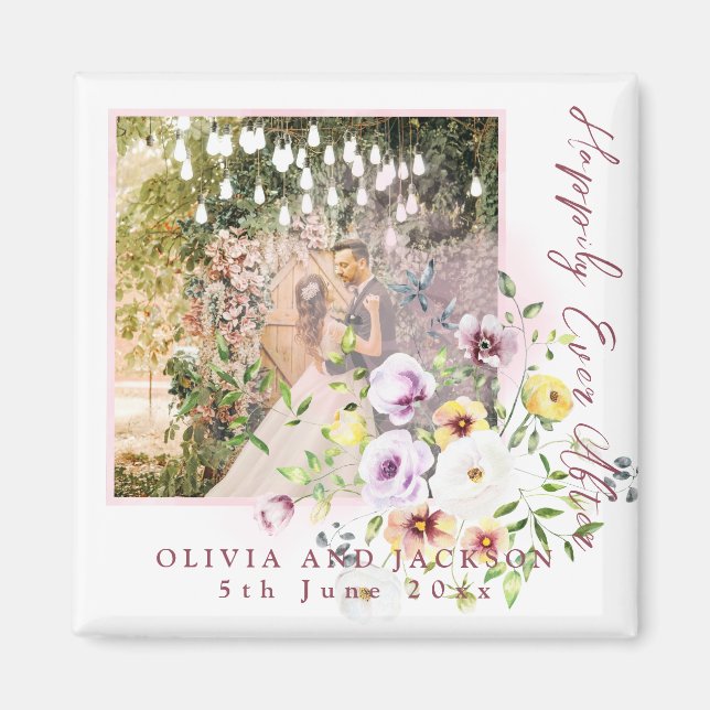 Blush Lavender Purple Floral Happily Ever After  Magnet (Front)