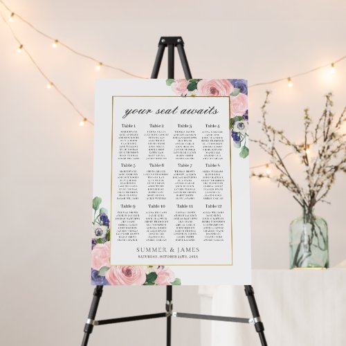 Blush Lavender Purple Floral Wedding Seating Chart Foam Board