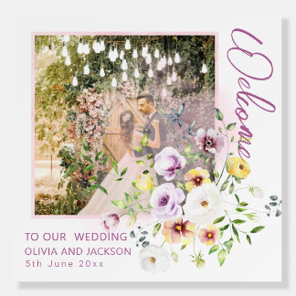 Blush Lavender Purple Floral Wedding Welcome  Foam Board