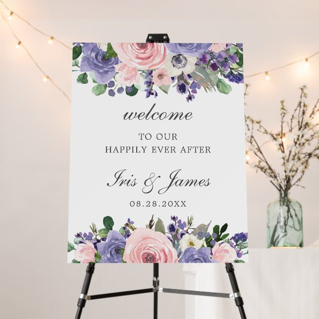 Blush Lavender Purple Floral Wedding Welcome  Foam Board (In Situ (Stand))