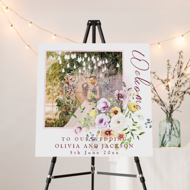 Blush Lavender Purple Floral Wedding Welcome Foam  Foam Board (In Situ (Stand))