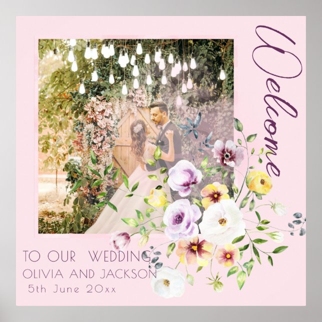 Blush Lavender Purple Floral Wedding Welcome PINK  Poster (Front)