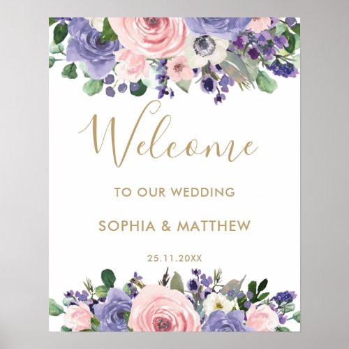 Blush Lavender Purple Floral Wedding Welcome Sign