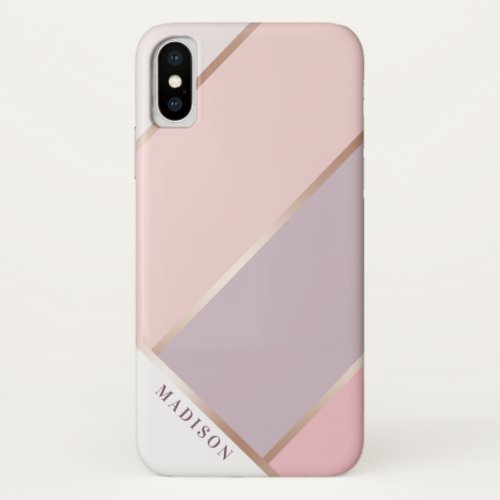 Blush  Lavender Rose Gold Geometric Angled Stripe iPhone X Case