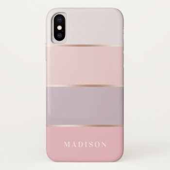 Blush & Lavender Rose Gold Wide Stripes Iphone X Case by kersteegirl at Zazzle