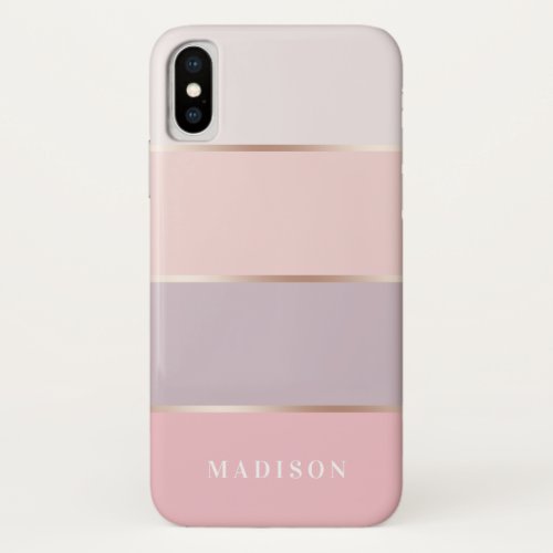 Blush  Lavender Rose Gold Wide Stripes iPhone X Case