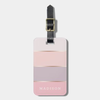 Blush & Lavender Rose Gold Wide Stripes Luggage Tag by kersteegirl at Zazzle