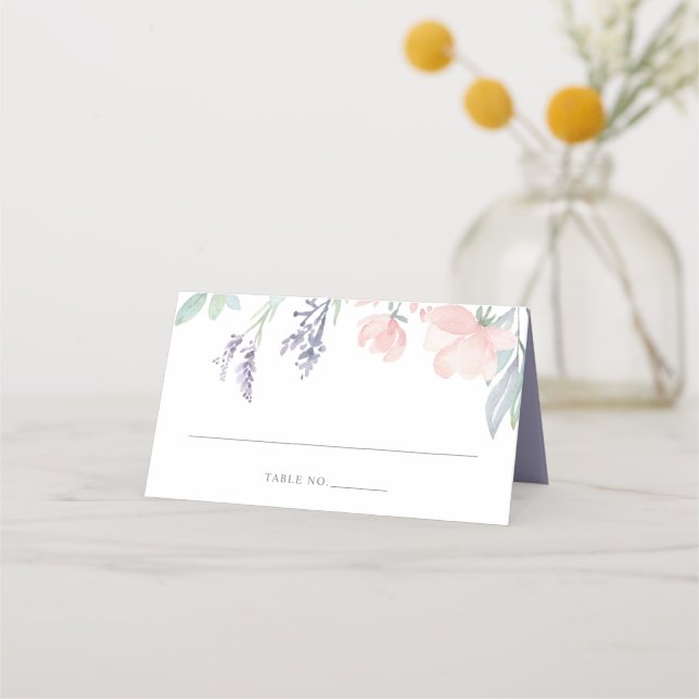 Blush Lavender Watercolor Floral Folded Place Card (Front)