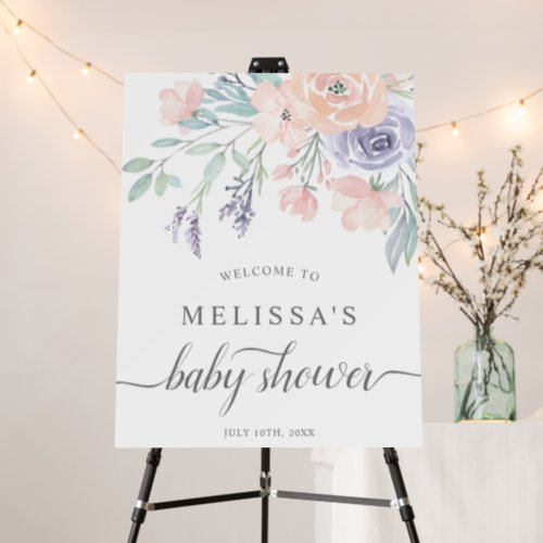 Blush Lavender Watercolor Floral Girl Baby Shower Foam Board